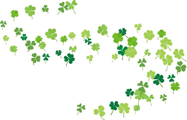 Fototapeta premium Flying green clover leaf curly wave line vector illustration. Foliage float on wind, herbal natural swirl design element