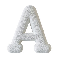 White  textured letter A on transparent background, 3D