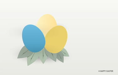 Ukrainian Easter Greeting with Blue and Yellow Eggs and Leaves on Light Background. Vector Illustration