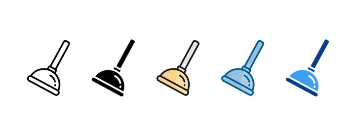 Plunger Icon Set Multiple Style Collection