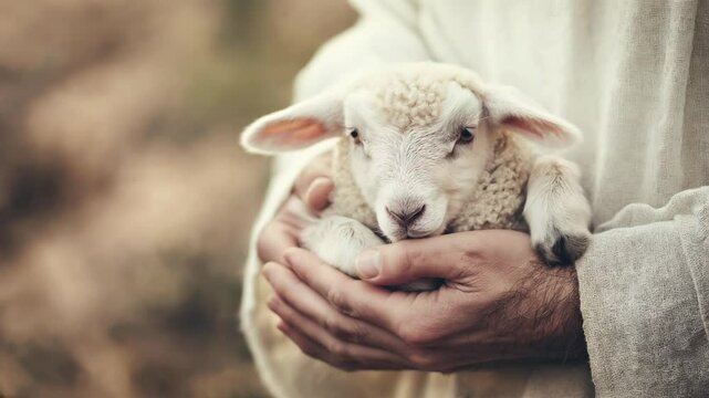 Jesus christ s hands tenderly cradling a lamb, symbolizing protection and compassion