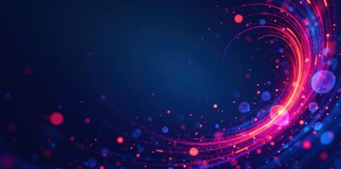 Obraz premium Abstract swirling vibrant circles, dark blue backdrop, colorful circles, vibrant lines