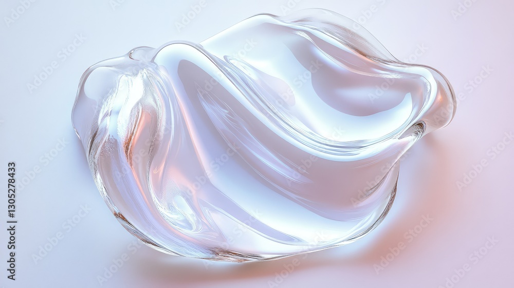 Poster ethereal and fluid transparent sculpture in soft lighting with smooth curves, capturing organic form
