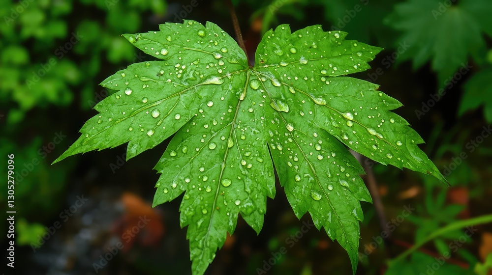 Aufkleber fresh green leaf with raindrops in natural setting displaying vibrant colors and textures in a lush 
