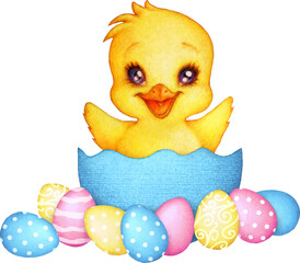 easter decoration with eggs and chick