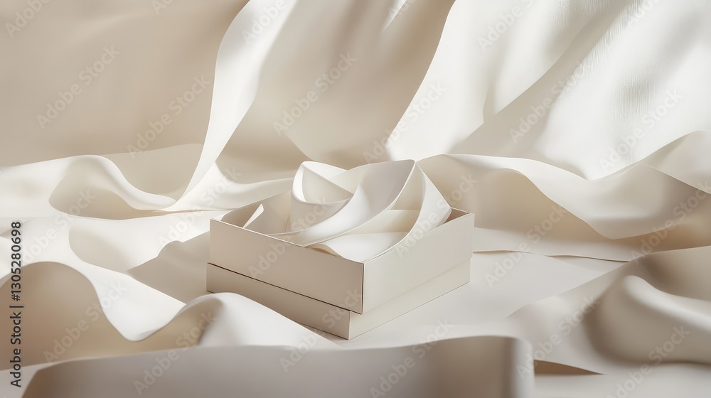 Poster elegant and minimalist composition of a soft fabric draped with a plain box and ribbon, perfect for 