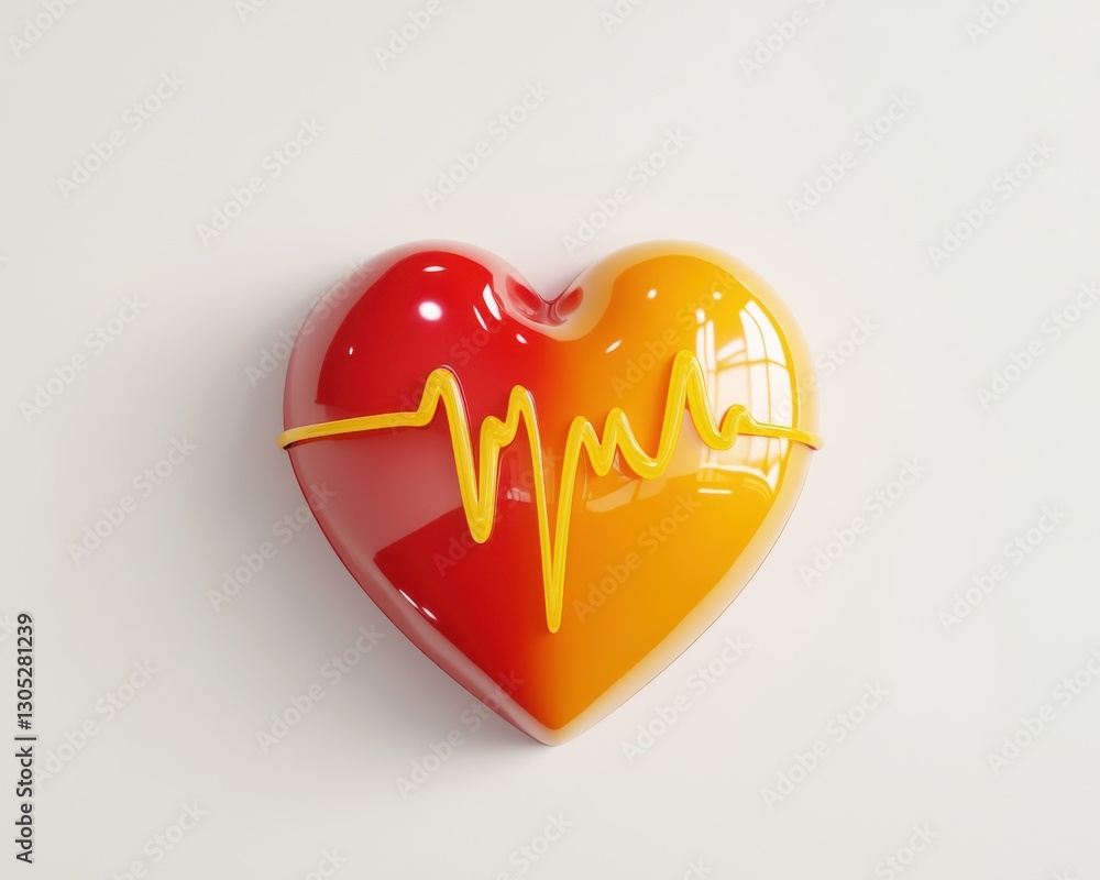 Poster colorful heart shape symbol with pulse line design representing health and vitality on a light backg