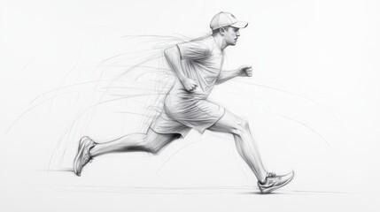 Dynamic running man, fullbody action shot on white background ideal for fitness, sport, and wellness concepts