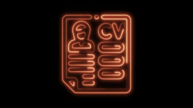 Glowing neon cv  icon isolated on black background. HD Video motion graphic animation icon