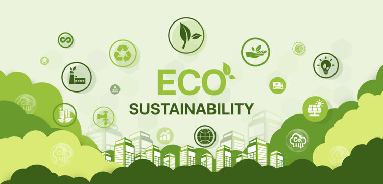 eco, sustainable development concept. eco friendly technology. World environment, green ecology, ESG for business and organization. Green template and Vector illustration.