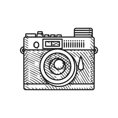 Vintage Retro Camera Line Art in Engraving Style