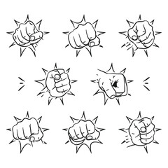 Clenched Fist Punch Pose Line Art Collection