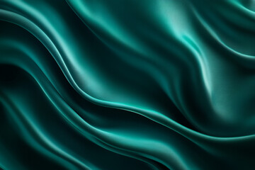 Obraz premium Dark emerald green silk satin fabric backdrop. Product space. Drapery. Show mockup presentation fashion show podium display .
