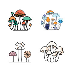 Set of mushroom vector art drawing.