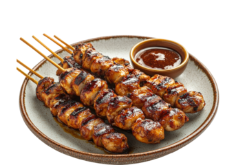 Gourmet indonesian chicken satay recipe isolated on transparent background png
