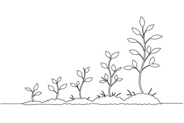 Fototapeta premium Continuous one-line drawing of plant growth stages and illustration of agriculture logos in pro vector format