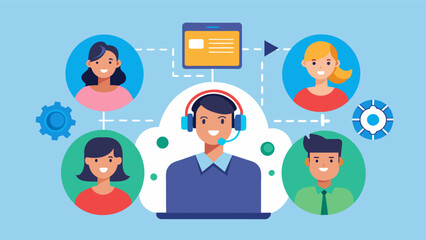 Fototapeta premium Through the use of data and machine learning customer service platforms are able to handle higher volumes of inquiries and provide consistent quality support.. Vector illustration