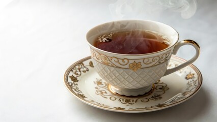 Fototapeta premium Hot Tea in Ornate Cup and Saucer