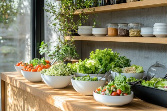Kantine Salatbuffet. Gesundes vegetarisches Salatbuffet mit Vitaminen und frischen Gerichten