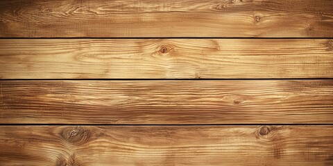 Fototapeta premium Horizontal Wooden Planks with Natural Grain and Warm Brown Tones, Rustic Timber Surface with Knots and Textured Details for Background and Copy Space