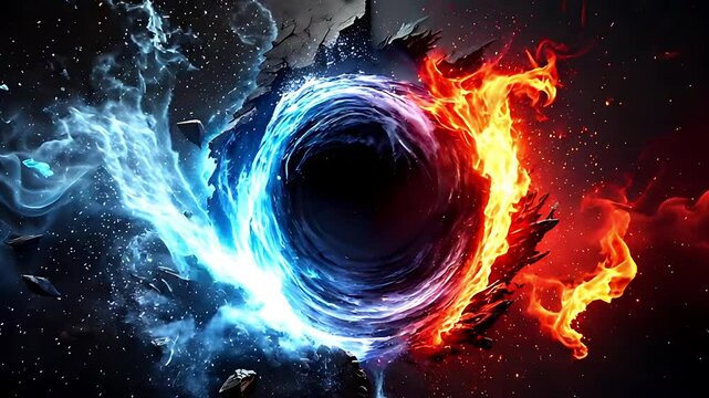 Fire and Ice Concept design with Spark. Epic war 4K video footage