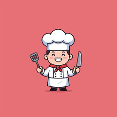 Cartoon Chef Holding Spatula and Knife with Joyful Expression