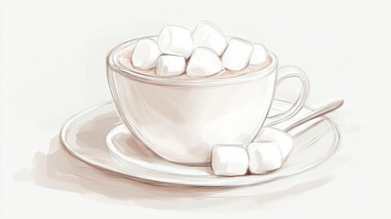 Steaming Cocoa with Marshmallows on White.
