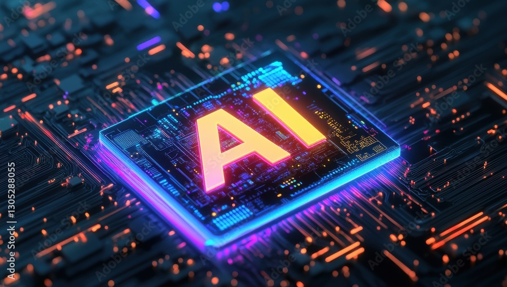 Poster digital art of ai concept with illuminated circuit board design highlighting technology and innovati