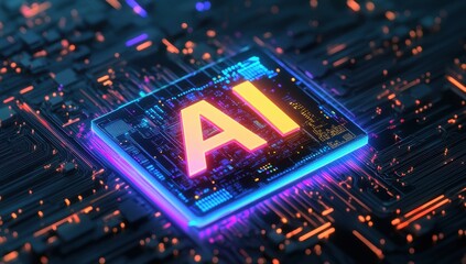 Obraz premium Digital Art of AI Concept with Illuminated Circuit Board Design Highlighting Technology and Innovation in Artificial Intelligence for Modern Applications