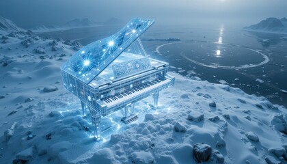 Grand Piano in a Frozen Arctic Landscape Digital Art Winter Scene