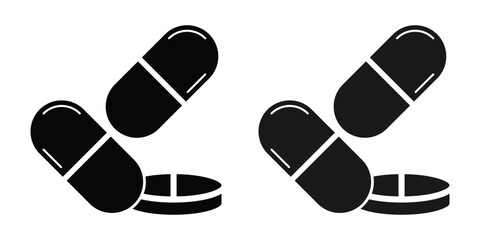 Pills, medicines, vitamins, drugs, capsules icon