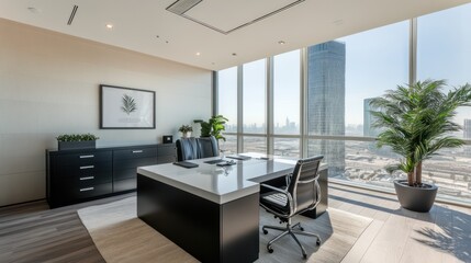 Fototapeta premium Modern office executive desk with city view (3)