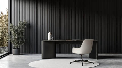 Modern Dark Office Workspace with View