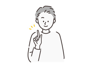 人差し指を指している男性