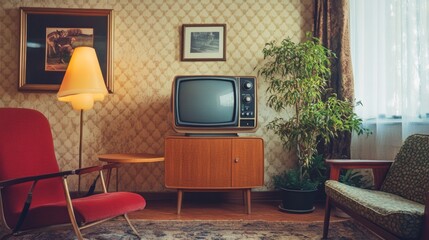 old room from the 80s with old tv