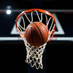 Basketball Mid-Motion Through Hoop with Rippling Net – Dynamic Sports Action Shot