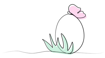 Continuous drawing of an Easter egg with a bow in one line. vector
