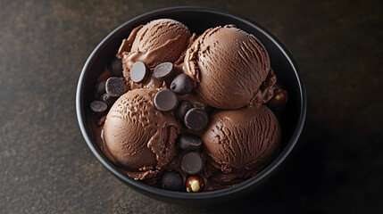 Dark Chocolate Ice Cream Scoops with Chocolate Chips