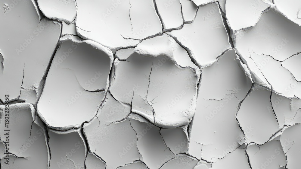 Poster detailed close-up of cracked white surface showing texture and patterns suitable for use in backgrou