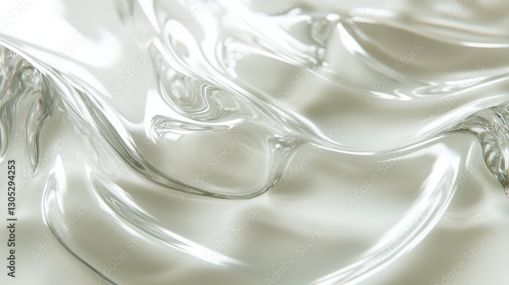 Poster ethereal transparent wave patterns in soft light, shimmering liquid surface with subtle reflections,