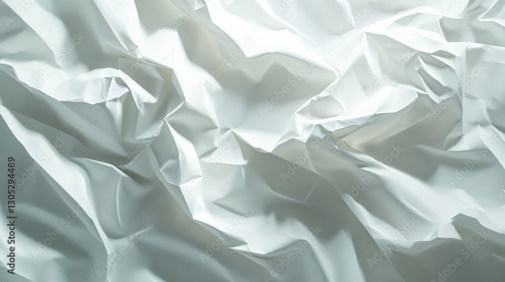 Poster softly crumpled white fabric with gentle shadows and highlights creating texture and depth, perfect 
