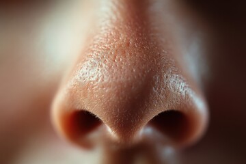 Fototapeta premium Close-up view highlighting the intricate texture and structure of a human nose during daytime lighting conditions
