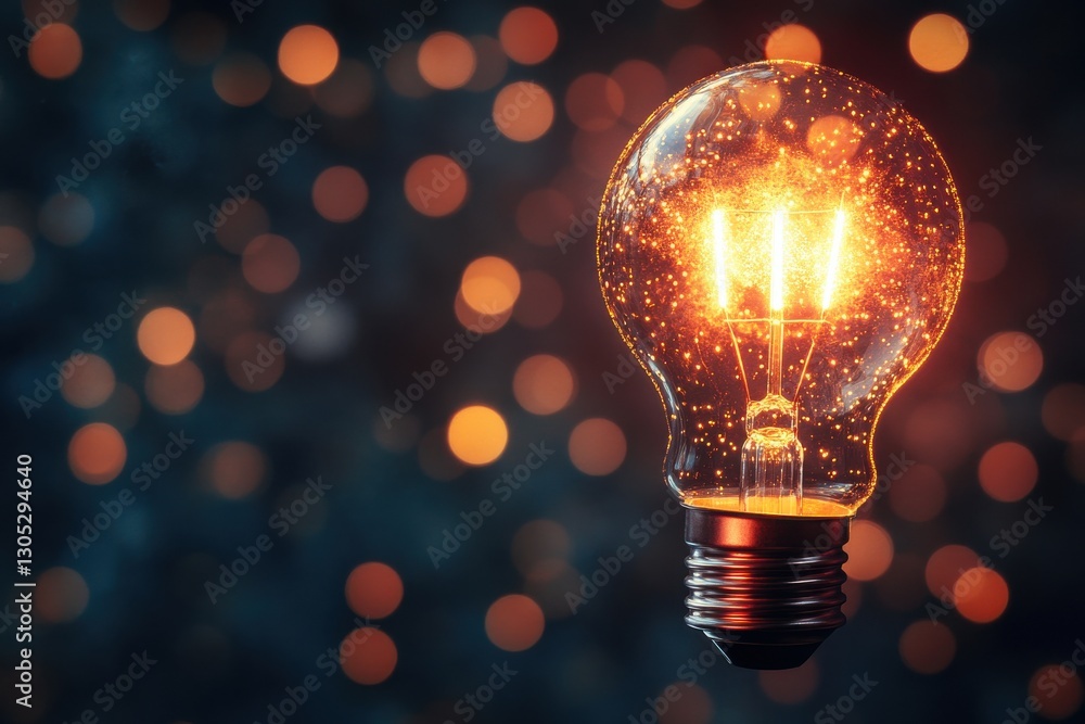 Aufkleber vintage light bulb glowing with warm enchantment and sparkling effects against a soft bokeh backgrou