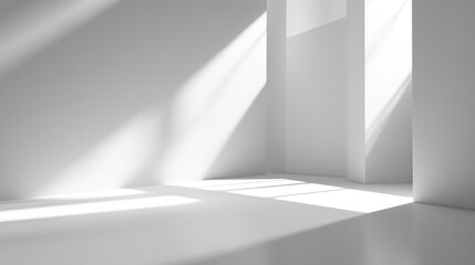 Bright and Minimalist Interior Space with Soft Light and Gradual Shadows Creating a Serene and Inviting Atmosphere for Various Design Projects
