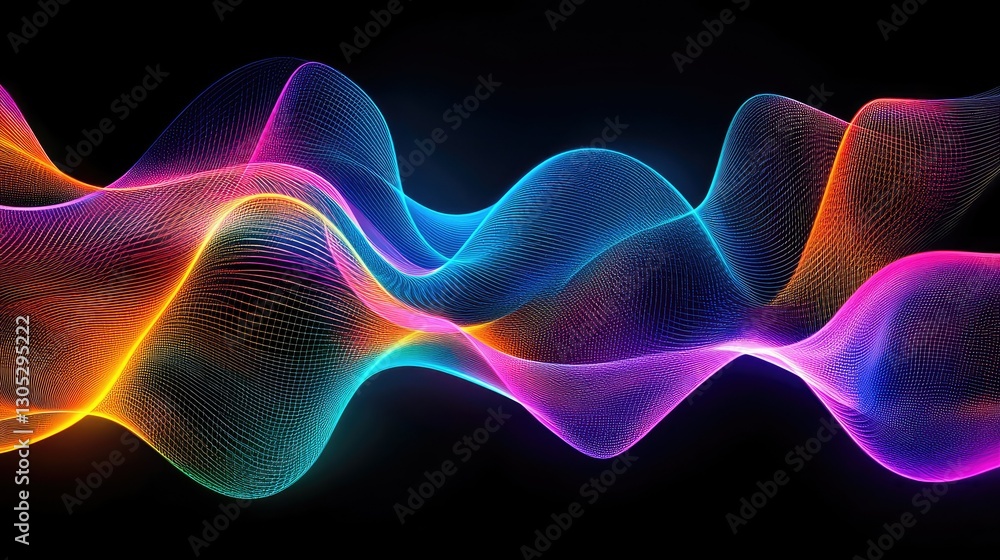 Poster vibrant colorful wave abstract background with smooth curves and flowing lines in neon hues for mode