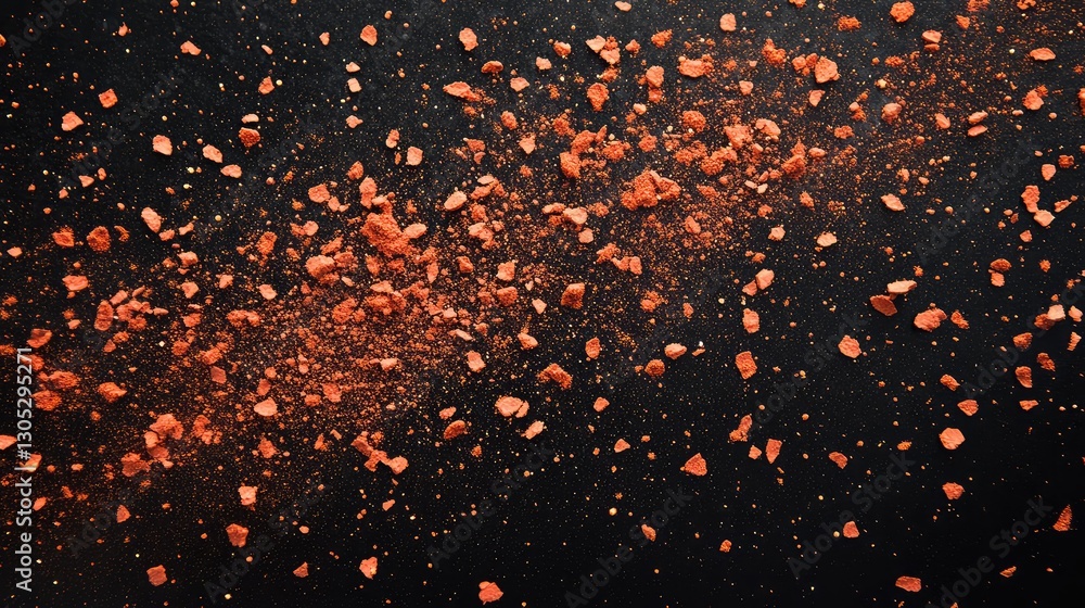 Poster vibrant particles of red dust and powder against a dark background creating a dynamic and abstract v