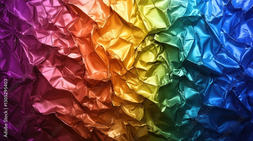 Poster vibrant creased paper background with a spectrum of colors transitioning from red to purple in an ar
