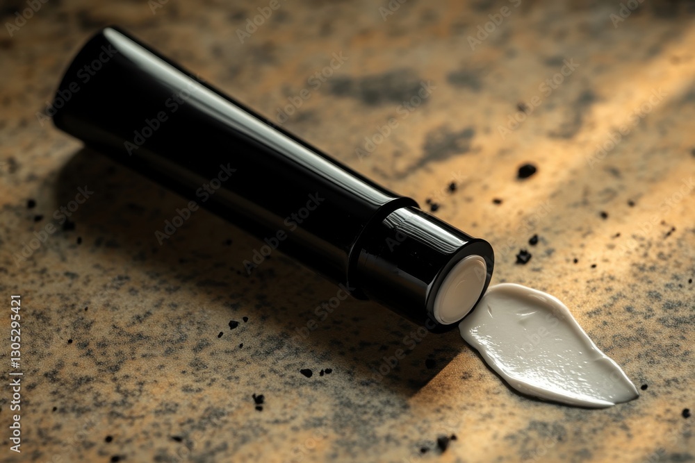 Poster Cream tube spills its contents on a textured surface creating a contrasting display of color and form