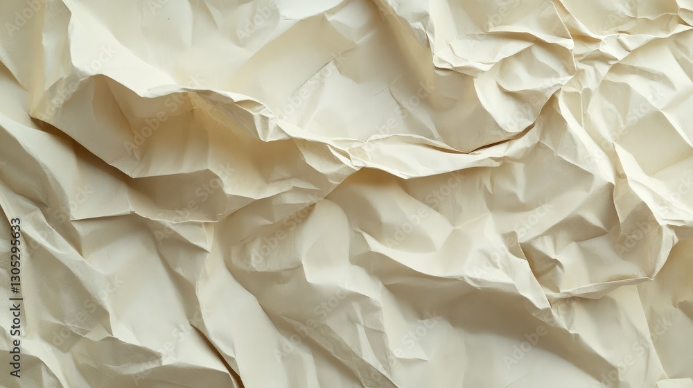 Poster abstract texture of crumpled beige paper showing intricate patterns and creases, ideal for backgroun