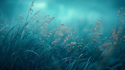 Naklejka premium Misty Meadow, Grassy Field, Cool Colors